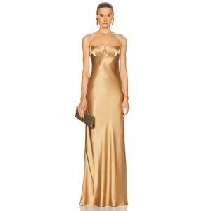 Anna October Tulip Maxi Dress in Gold Satin